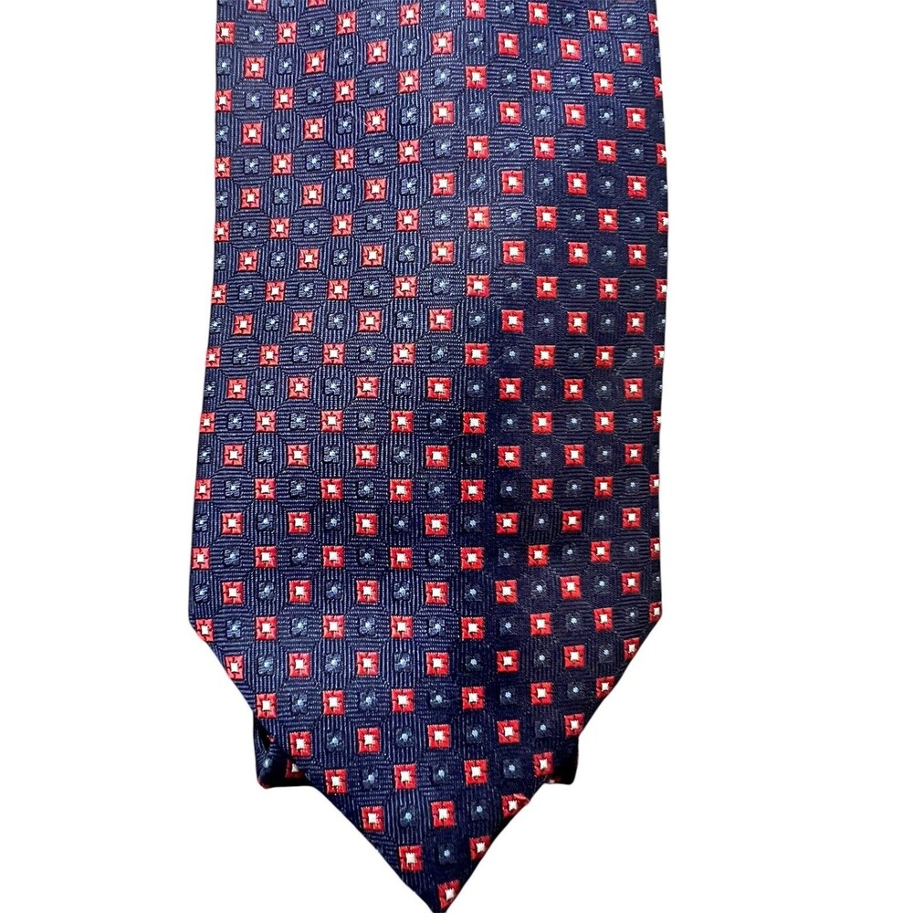 BROOKS BROTHERS 346  Men’s Neck Tie Silk USA  Italy Geometric Red White Navy
